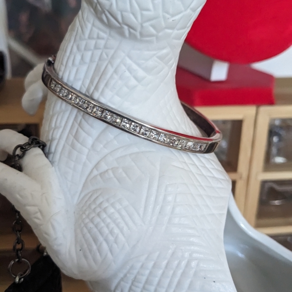 Elegant Sterling Bangle Silver Bracelet with Crystals